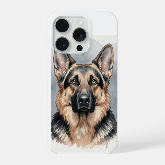 German Shepherd Watercolour Portrait iPhone Case (Back)
