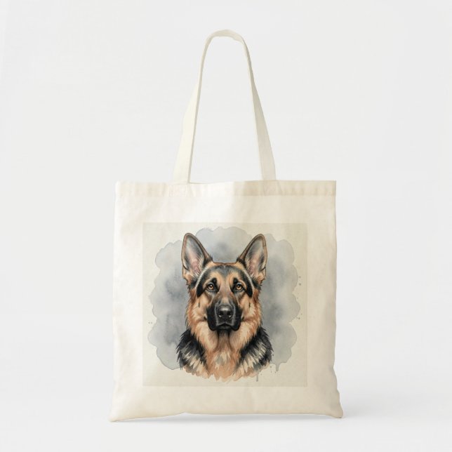 German Shepherd Watercolour Portrait Tote Bag (Front)