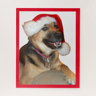 German Shepherd wearing a Santa Claus Hat Jigsaw Puzzle
