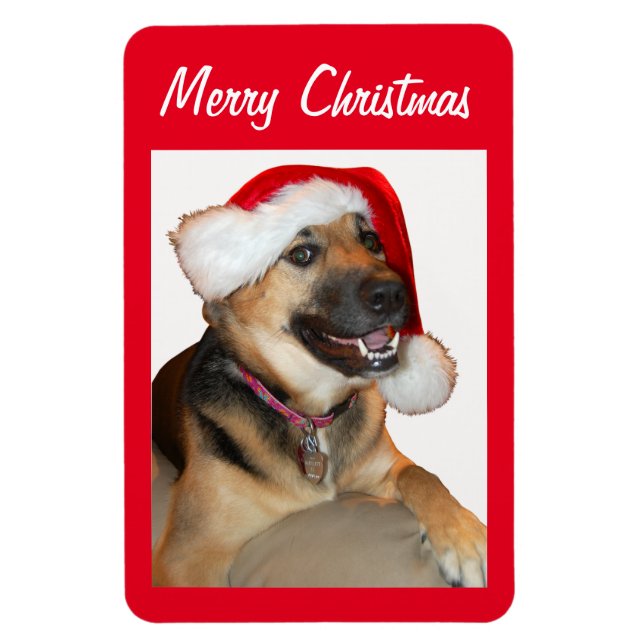 German Shepherd wearing a Santa Claus Hat Magnet (Vertical)
