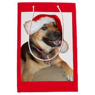 German Shepherd wearing a Santa Claus Hat Medium Gift Bag