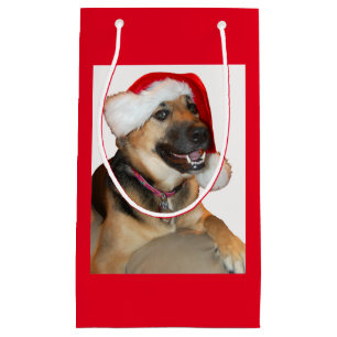 German Shepherd wearing a Santa Claus Hat Small Gift Bag