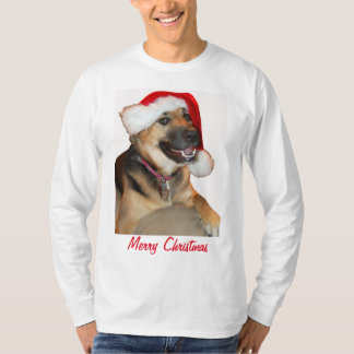 German Shepherd wearing a Santa Claus Hat T-Shirt