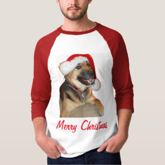German Shepherd wearing a Santa Hat T-Shirt