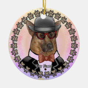 German Shepherd Wearing Glasses  Ceramic Tree Decoration