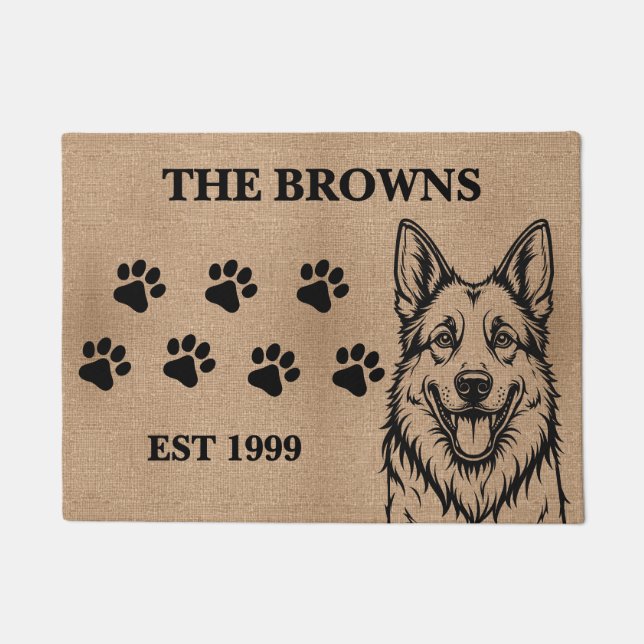 German Shepherd Welcome With Custom Family Name Doormat (Front)