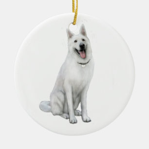German Shepherd - White Ceramic Tree Decoration