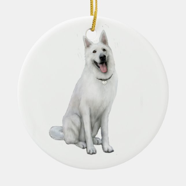 German Shepherd - White Ceramic Tree Decoration (Front)