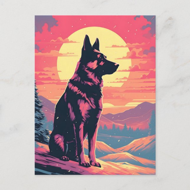 German Shepherd winter mountain forest during suns Postcard (Front)