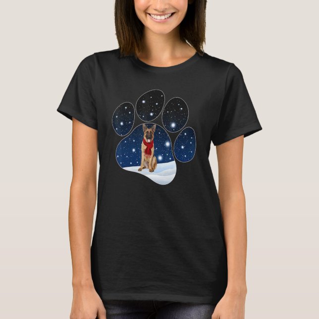 German Shepherd Winter Snow Paw Dogs Christmas T-Shirt (Front)