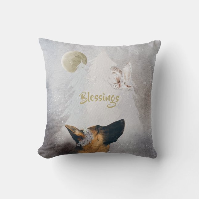 German Shepherd Winter Watercolor Holiday Gold  Cushion (Front)