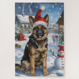German Shepherd Winter Wonderland Christmas Joy Jigsaw Puzzle