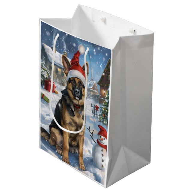 German Shepherd Winter Wonderland Christmas Joy Medium Gift Bag (Front Angled)