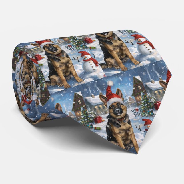 German Shepherd Winter Wonderland Christmas Joy Tie (Rolled)
