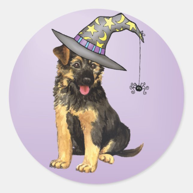German Shepherd Witch Classic Round Sticker (Front)