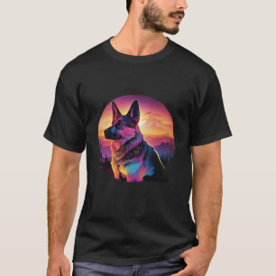 German Shepherd with a Nostalgic 80s Retrowave Aes T-Shirt