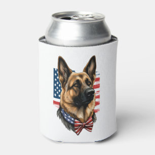 German Shepherd with American Flag Can Cooler