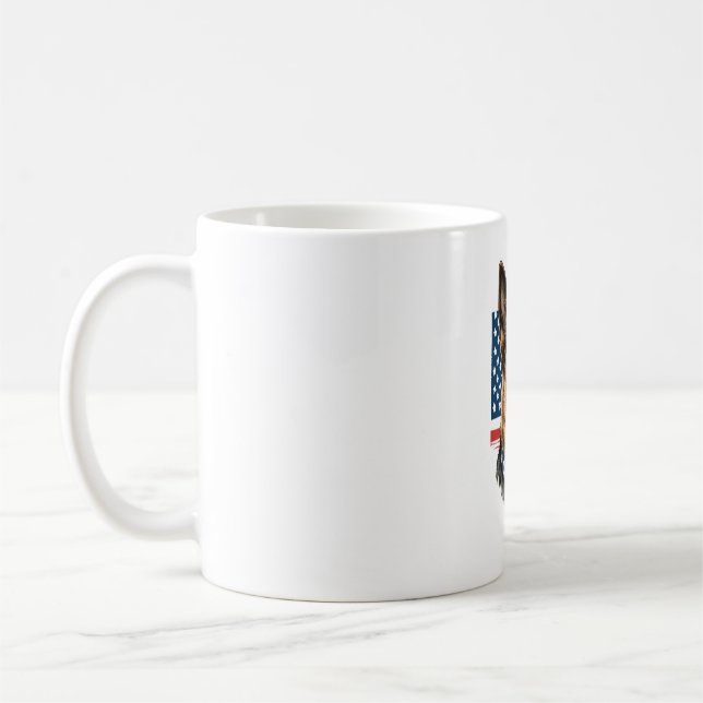 German Shepherd with American Flag  Coffee Mug (Left)