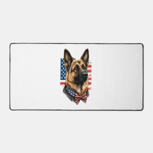 German Shepherd with American Flag  Desk Mat