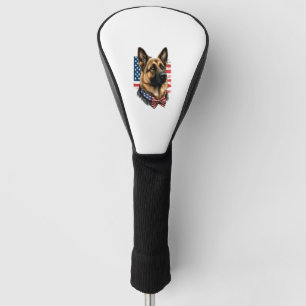 German Shepherd with American Flag  Golf Head Cover