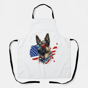 German Shepherd with American Flag I Love a Dog  Apron