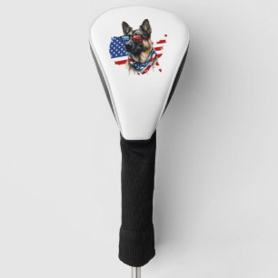 German Shepherd with American Flag I Love a Dog  Golf Head Cover