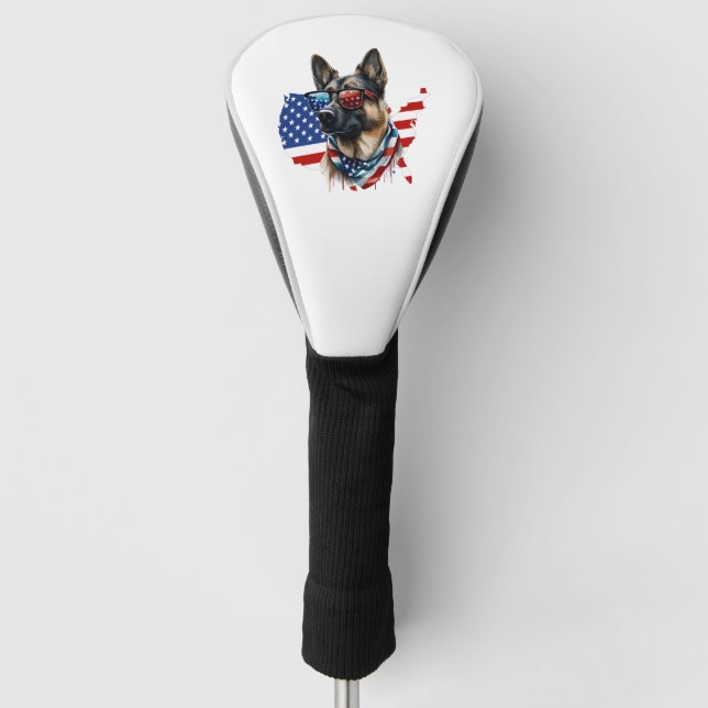 German Shepherd with American Flag I Love a Dog  Golf Head Cover (Front)