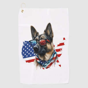 German Shepherd with American Flag I Love a Dog  Golf Towel