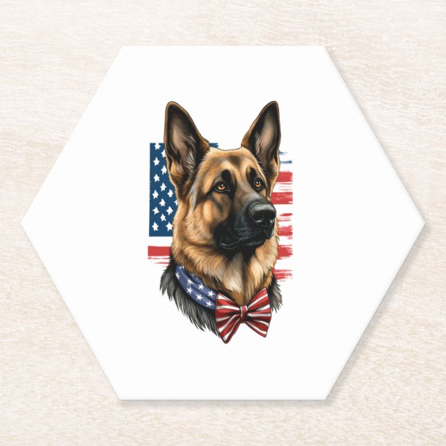 German Shepherd with American Flag  Paper Coaster (Front)