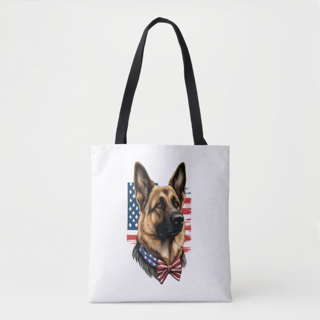 German Shepherd with American Flag  Tote Bag (Front)