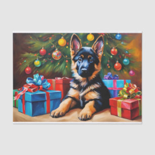 German Shepherd with Christmas Tree and Presents  Tissue Paper