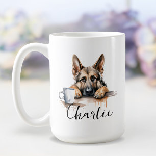 German Shepherd with coffee mug, dog with attitude Coffee Mug