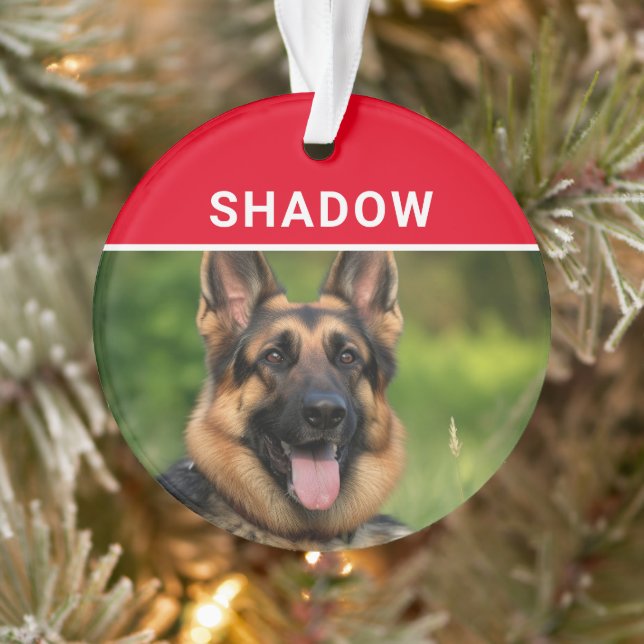 German Shepherd with Dog's Name Photo Christmas Ornament (Tree)