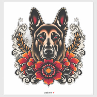 German Shepherd with flowers