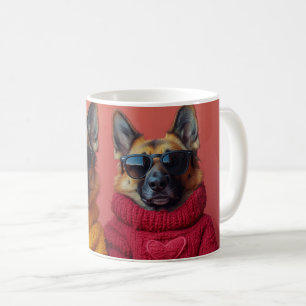 German Shepherd With Heart Roses Valentine's Day Coffee Mug