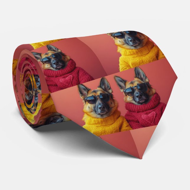 German Shepherd With Heart Roses Valentine's Day Tie (Rolled)