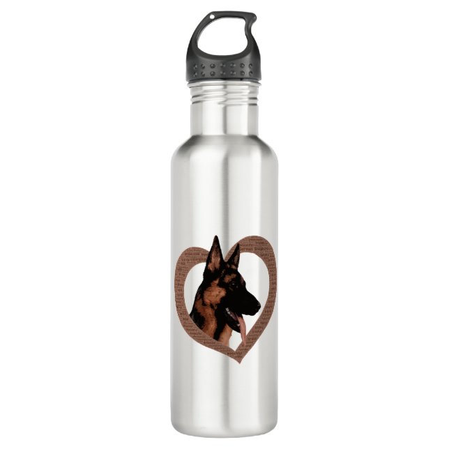 German Shepherd with Heart Shaped Word Art  710 Ml Water Bottle (Front)