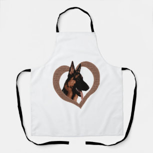 German Shepherd with Heart Shaped Word Art  Apron