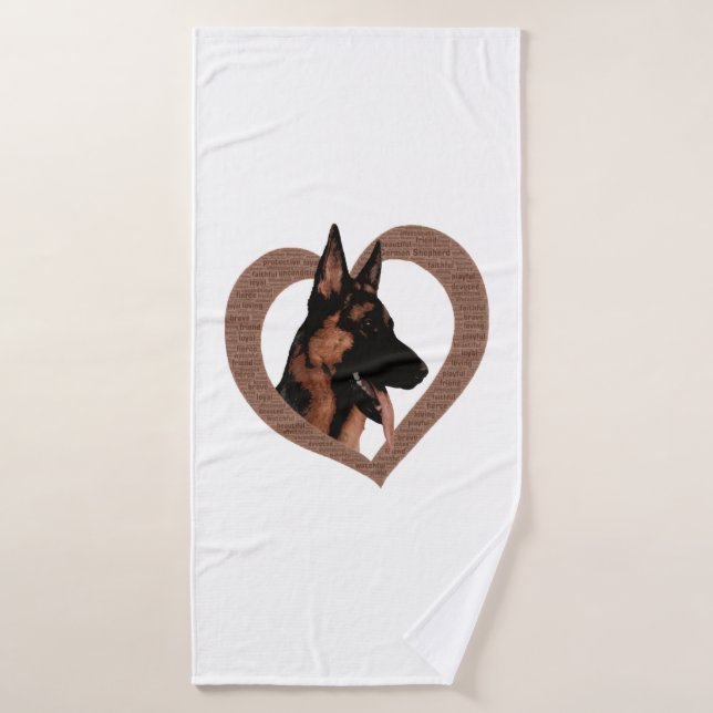 German Shepherd with Heart Shaped Word Art  Bath Towel (Bath Towel)