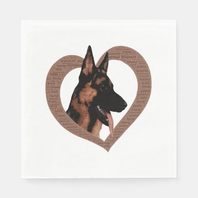 German Shepherd with Heart Shaped Word Art  Napkin (Front)