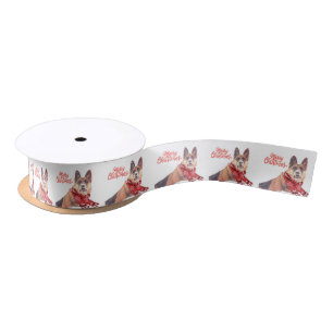 German Shepherd with Holiday Scarf Satin Ribbon