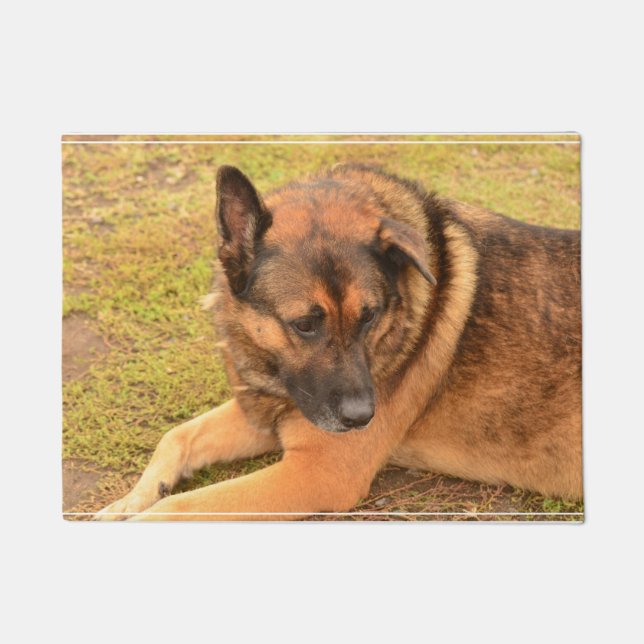 German Shepherd with One Floppy Ear Doormat (Front)