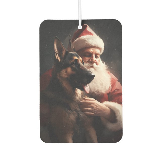 German Shepherd With Santa Claus Festive Christmas Car Air Freshener (Front)