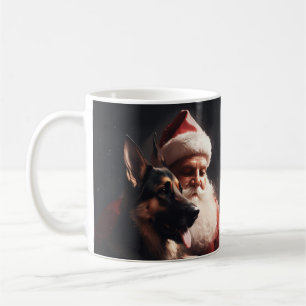 German Shepherd With Santa Claus Festive Christmas Coffee Mug