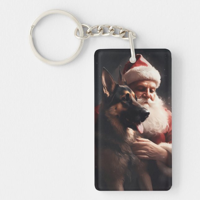German Shepherd With Santa Claus Festive Christmas Key Ring (Front)