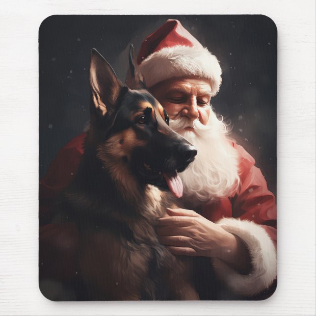 German Shepherd With Santa Claus Festive Christmas Mouse Mat (Front)
