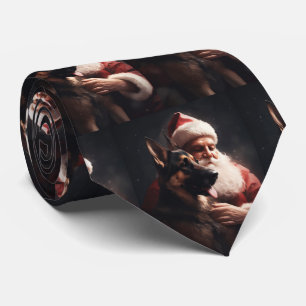 German Shepherd With Santa Claus Festive Christmas Tie