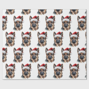 German Shepherd with Santa Hat Wrapping Paper