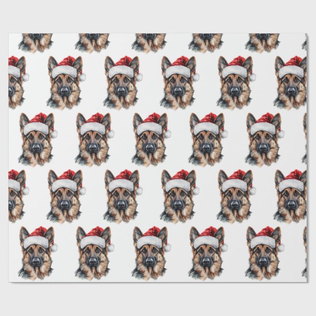 German Shepherd with Santa Hat Wrapping Paper (Flat)