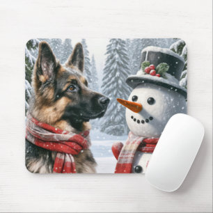 German Shepherd With Snowman Mouse Mat